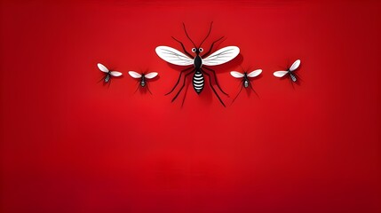 Vector illustration for world malaria day for banner, Social media post design, poster, and card design. Mosquitoes isolated on red background. 25th April. Time to deliver zero malaria. Dengue fever