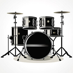 Black drum set isolated on white background.