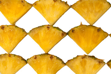 Naklejka premium Pineapple juicy yellow slices on a white background.