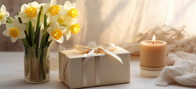 spring composition with daffodils gift box