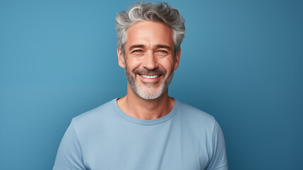 Attractive mature man 50s age senior model with grey hair laughing and smiling. Mature old man close-up portrait. Healthy face skin care beauty, skincare cosmetics, dental, health, beautiful. - Powered by Adobe