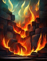 fire in fireplace - obrazy, fototapety, plakaty