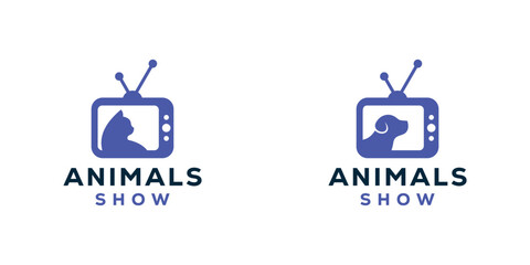 Creative Animals Show Logo. Cat Dog Show in Television. Pet Logo Design Template.