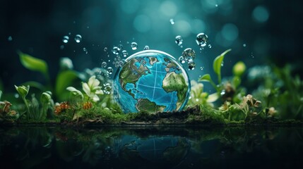 Ecology and world water day, Saving water and world Environment day, environmental protection and save earth water, Paper art - obrazy, fototapety, plakaty