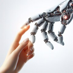 A human hand reaches out to a robot's hand. generative, AI