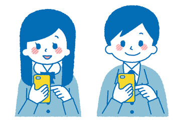 スマホを操作する学生のイラスト。