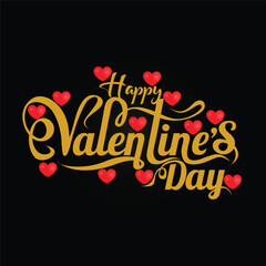 Valentines day background with heart patterns with gold color typography of happy valentines day,. Vector illustration