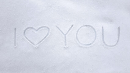 Valentines Day concept with heart on a snow background. I love you