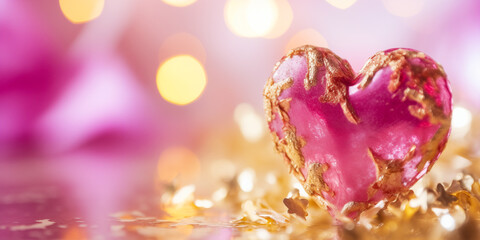 Obraz premium Red Heart on abstract light glitter background. Sweet and romantic moment. Valentines day concept