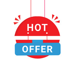 Hot Offer Label banner hanging style. Flat promotion banner, price tag, hot sale, offer, price. Hot offer badge. Modern vector illustration.