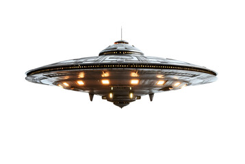 From outer space, a UFO flying saucer spaceship which is an alien craft, Isolated on Transparent Background, PNG - obrazy, fototapety, plakaty