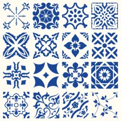 Tapeten Blue Portuguese Ceramic Mosaic Tile Floral Set. © kashurin