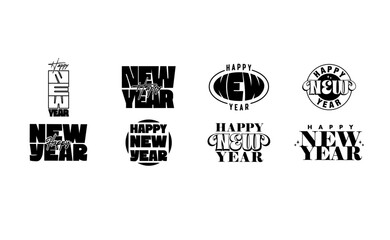 Happy new year aesthetic logo. New year salutation lettering. Modern aesthetic typographic style.