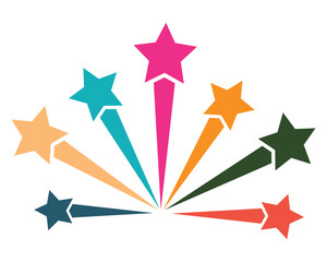 Shooting stars icons. Colorful shooting stars logo. Falling meteor, abstract fantasy galaxy elements, decorative night sky vector illustrator. 