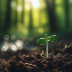 Sprouting Life: Green Seedling in Soil, Ecology Concept