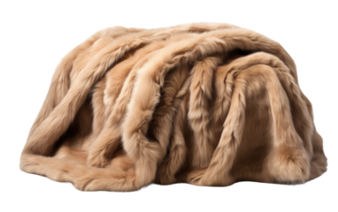 Reveling in the Aesthetics of a Cozy Faux Fur Throw Blanket for Winter Nights On a White or Clear Surface PNG Transparent Background.