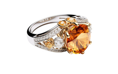 Diamond and Citrine Cocktail Ring Showcased On a White or Clear Surface PNG Transparent Background.