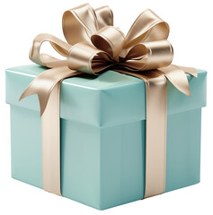 Blue green gift box with gold ribbon