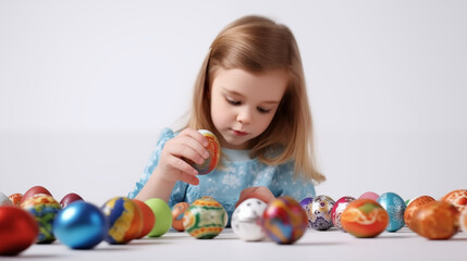 Fototapeta na wymiar 16:9 or 9:16 Cute girl playing with eggs on Easter day.for backgrounds screens greeting card or other High quality printing projects.