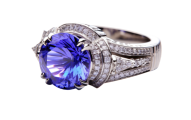 Diamond and Tanzanite Cocktail Ring Snapshot On a White or Clear Surface PNG Transparent Background.