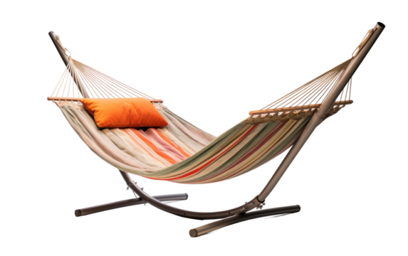 Sleek Metal Stand and Double Hammock On a White or Clear Surface PNG Transparent Background.
