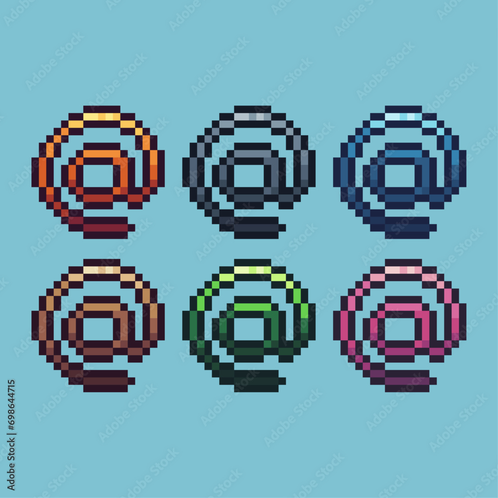 Fototapete pixel art sets of at sign icon with variation color item asset. add icon on pixelated style. 8bits p