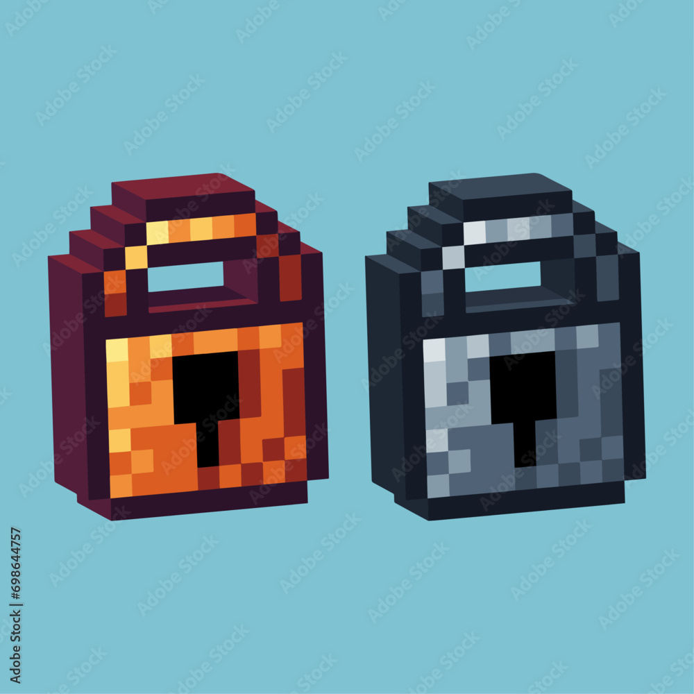 Fototapete isometric pixel art 3d of padlock icon for items asset. padlock icon on pixelated style.8bits perfec