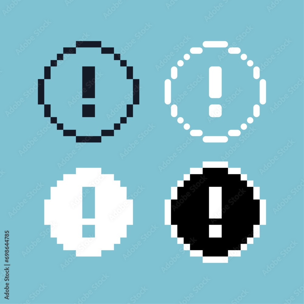 Poster pixel art sets of exclamation mark sign icon with variation color item asset.exclamation mark icon o
