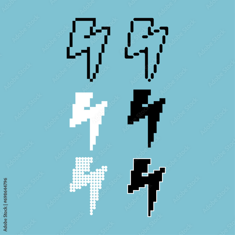 Fototapete pixel art sets of lightning icon with variation color item asset. lighting icon on pixelated style. 