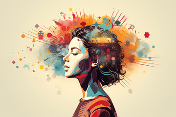 An Illustration Showing the Concept of Exploring the Mind, Self-discovery, Introspection, Soul Searching Within and Psychology in a painted drawn style