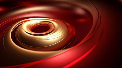 Abstract gold and red vortex art