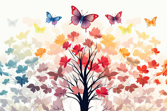 butterflies in a garden, representing mental health resilience, rebirth, transformation, freedom, metamorphosis, and positivity.  Symbolic of overcoming obstacles and adversity.