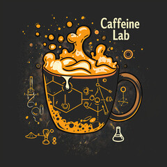 Caffine Lab graphic.  A fun take on the chemistry of coffee. - obrazy, fototapety, plakaty