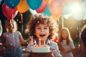 Fotobehang Kindergeburtstag mit Geburtstagstorte © stockmotion