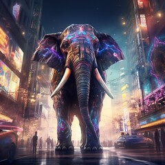 elephant in the city, elephant in the night, elephant on road,