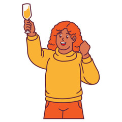 A Woman celebrating party and holding glass of champagne