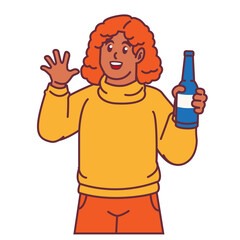 A Woman celebrating party holding drink bottles
