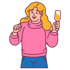 A Woman celebrating party and holding glass of champagne