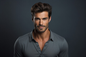 Obraz premium Generative AI portrait of young attractive hot model fashion appearance isolated on dark grey background