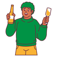 A Man celebrating party and holding glass of champagne and bottle