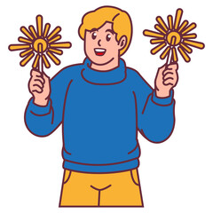 A Man celebrating party holding fireworks