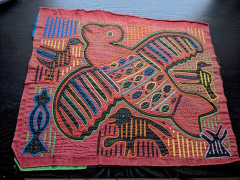 Mola embroidered shirt panel from Panama