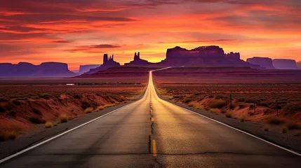 Fotobehang endless views of the road, the Road to Monument Valley National Park with its amazing rock formations © vanzerim