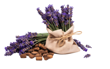 Lavender Plant Abloom with Delicate Sachets On a White or Clear Surface PNG Transparent Background.