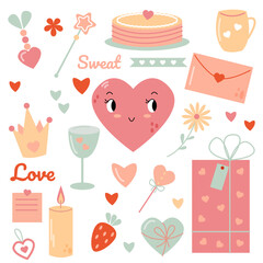 Vector collection with a cute elements for romantic design