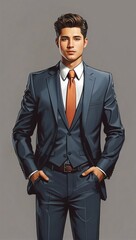 portrait of a man. male Lawyer hand in pockets illustration design styles. marketing and branding concept.