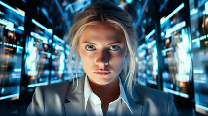 Obraz premium Portrait of young beautiful female IT engineer