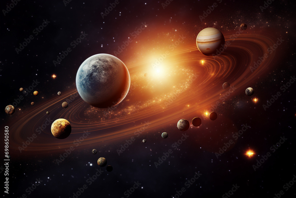 Canvas Prints cosmos background with planets space travel and adventures in dark sky generative ai