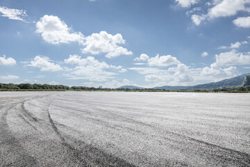 Empty asphalt and woods nature landscape in summer