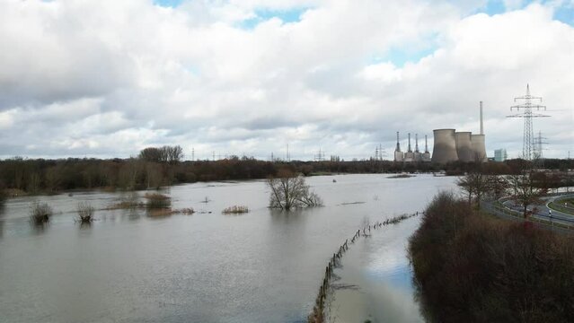 Hochwasser an der Lippe - Datteln-Hamm-Kanal und Naturschutzgebiet "Am Tibaum", Kohlekraftwerk, Hamm